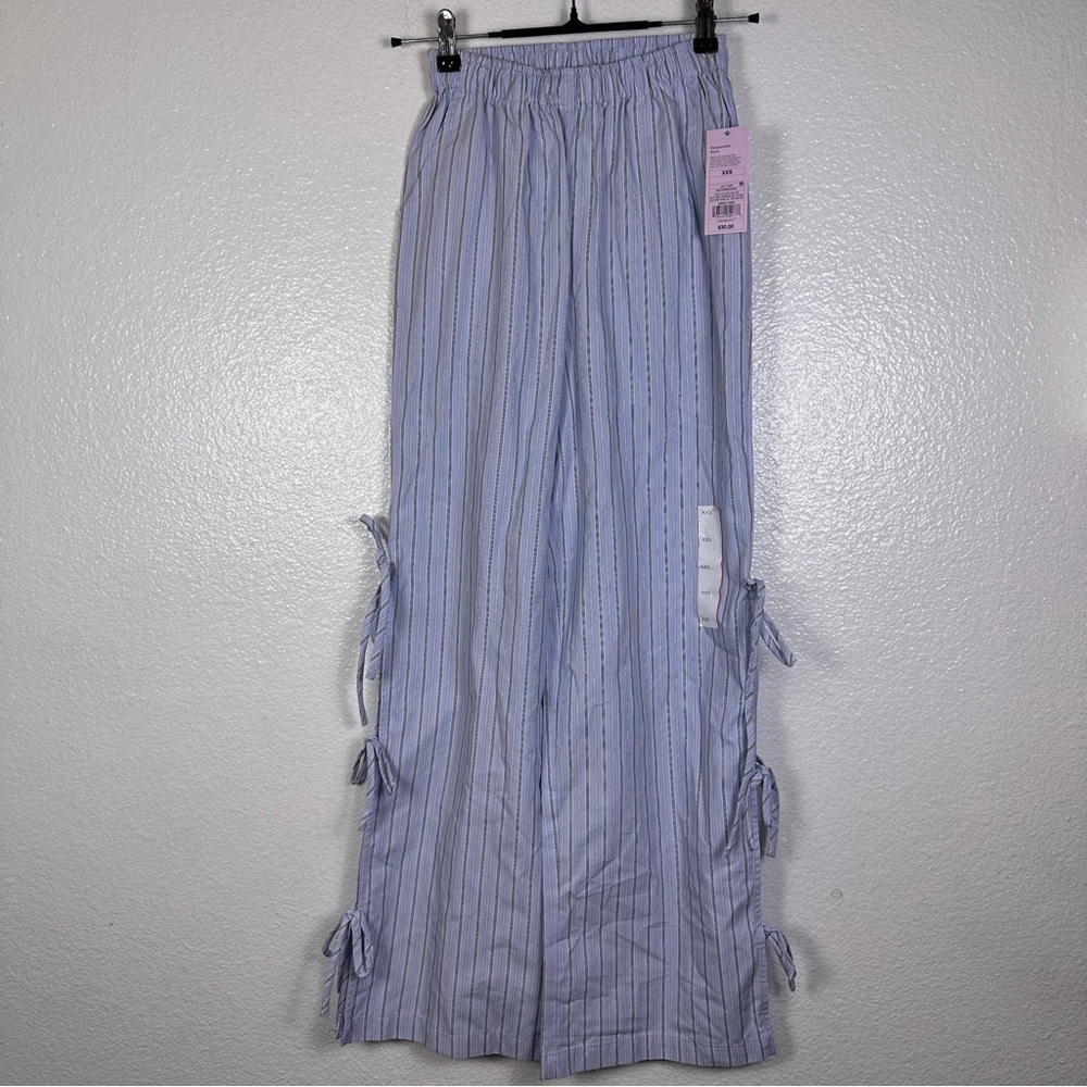 Wild Fable Women's Blue Striped Wide-Leg Cotton Tie Pants XXS - Picture 1 of 7